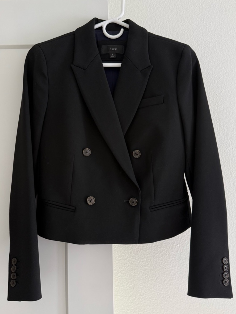 J. CREW Cropped Double-Breasted Black Blazer
